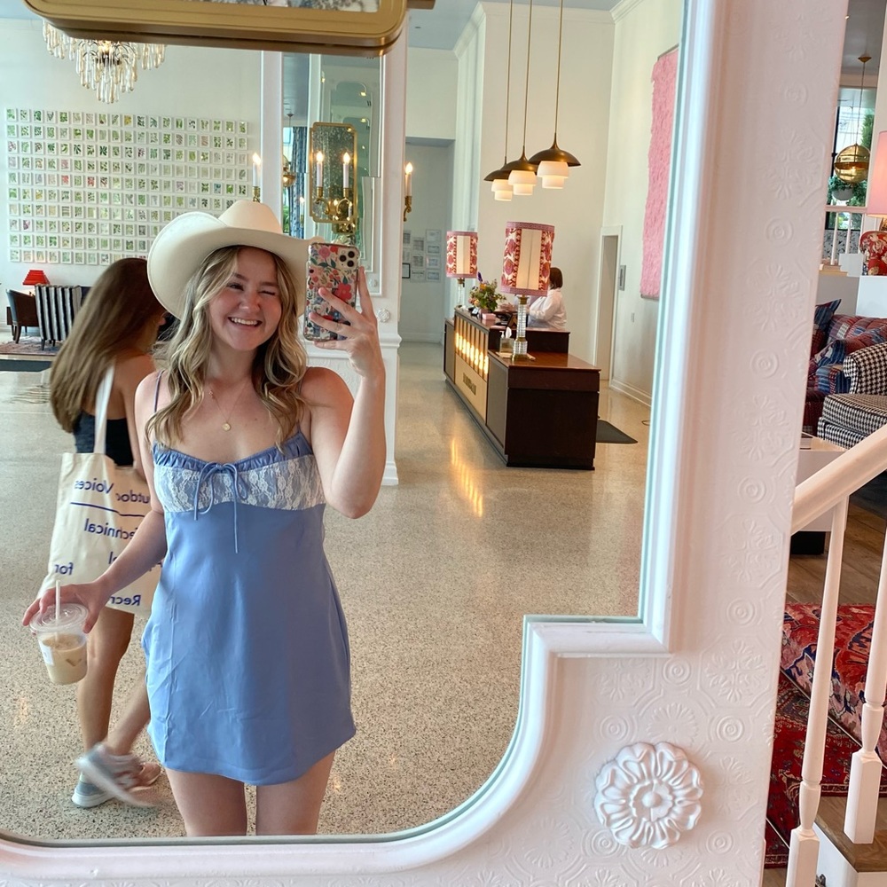 blue & white slip dress